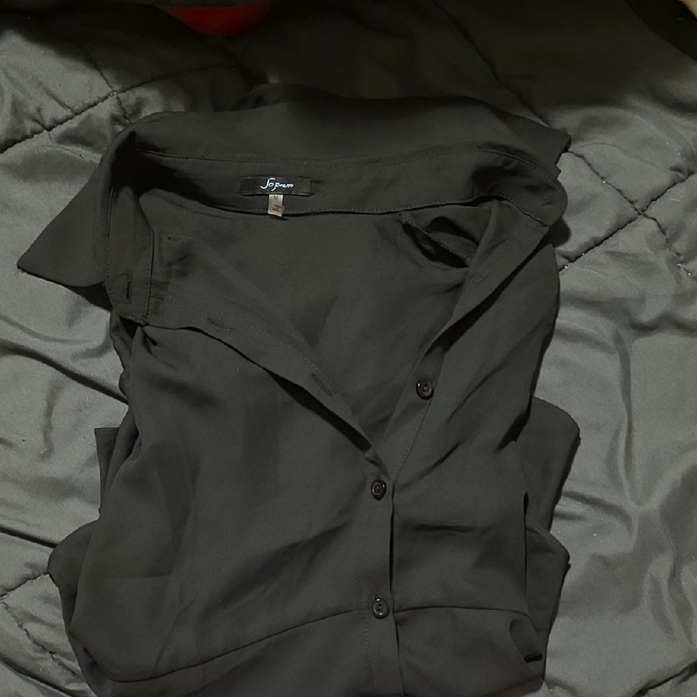 Soprano Black Button-Up Asymmetrical Sheer Blouse